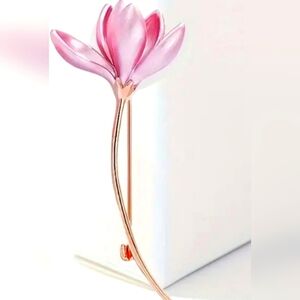 Elegant Lotus Flower Brooch Pink & Gold